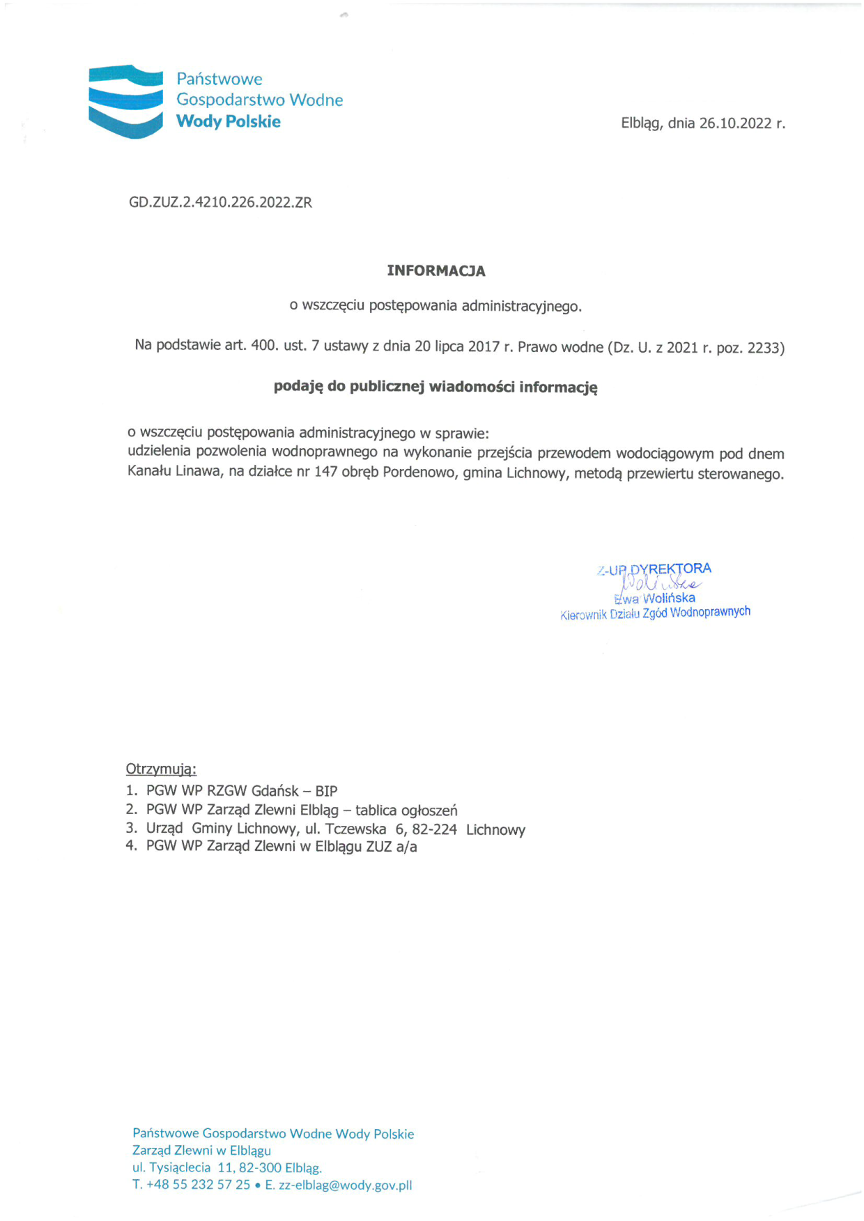 Informacja Wody Polskie z&nbsp;dnia 26.10.22